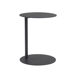 Mood black aluminium side table. Front angle view.