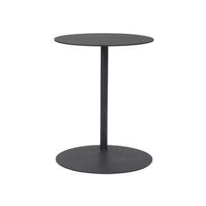 Mood black aluminium side table. Front view.