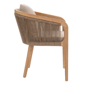 Side view of Nicolo Dining Armchair showing sculpted arms and teak frame