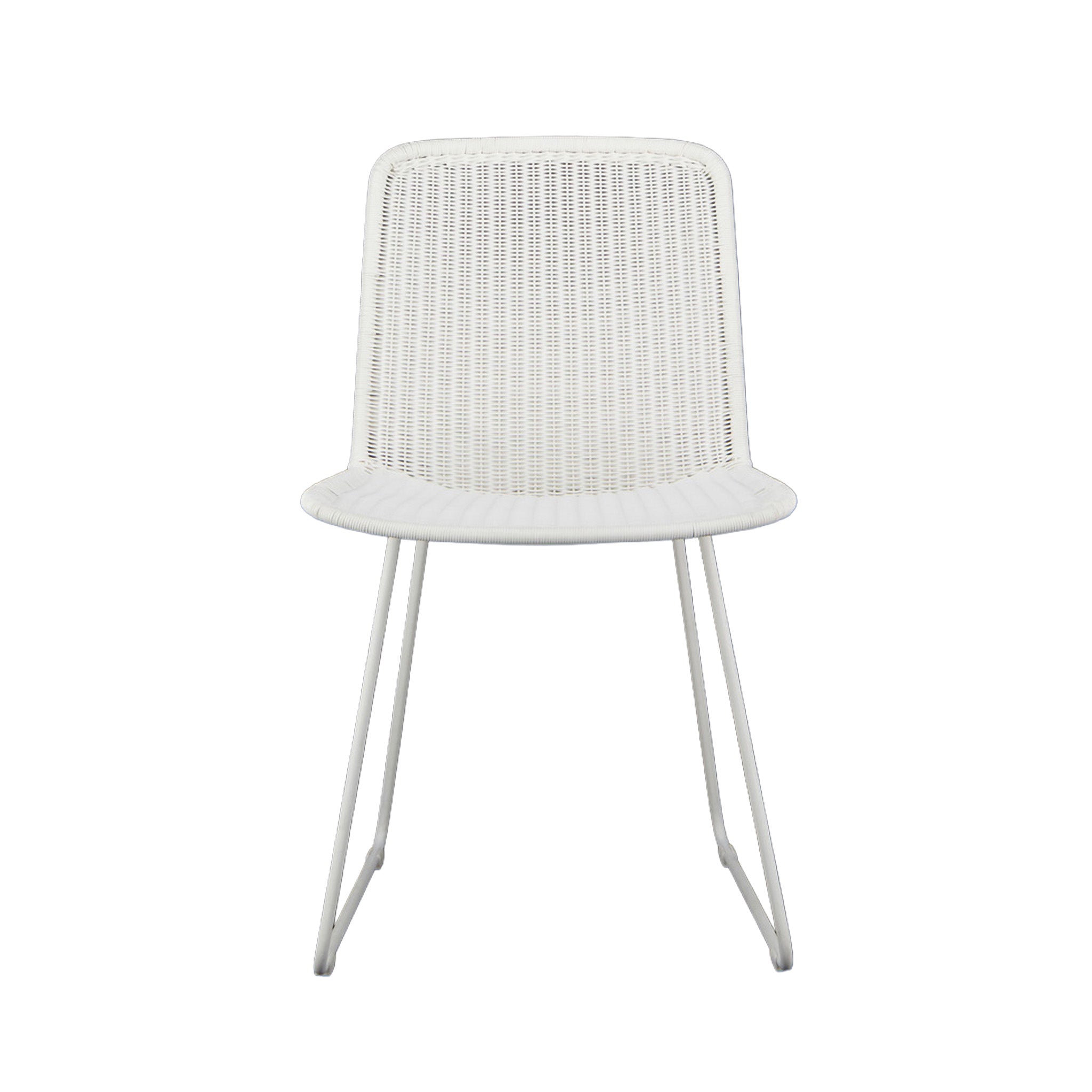 Olive woven wicker dining side chair in stone white colour. Side view.