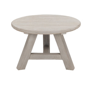 Oslo reclaimed teak round coffee 50 cm top. Front view.