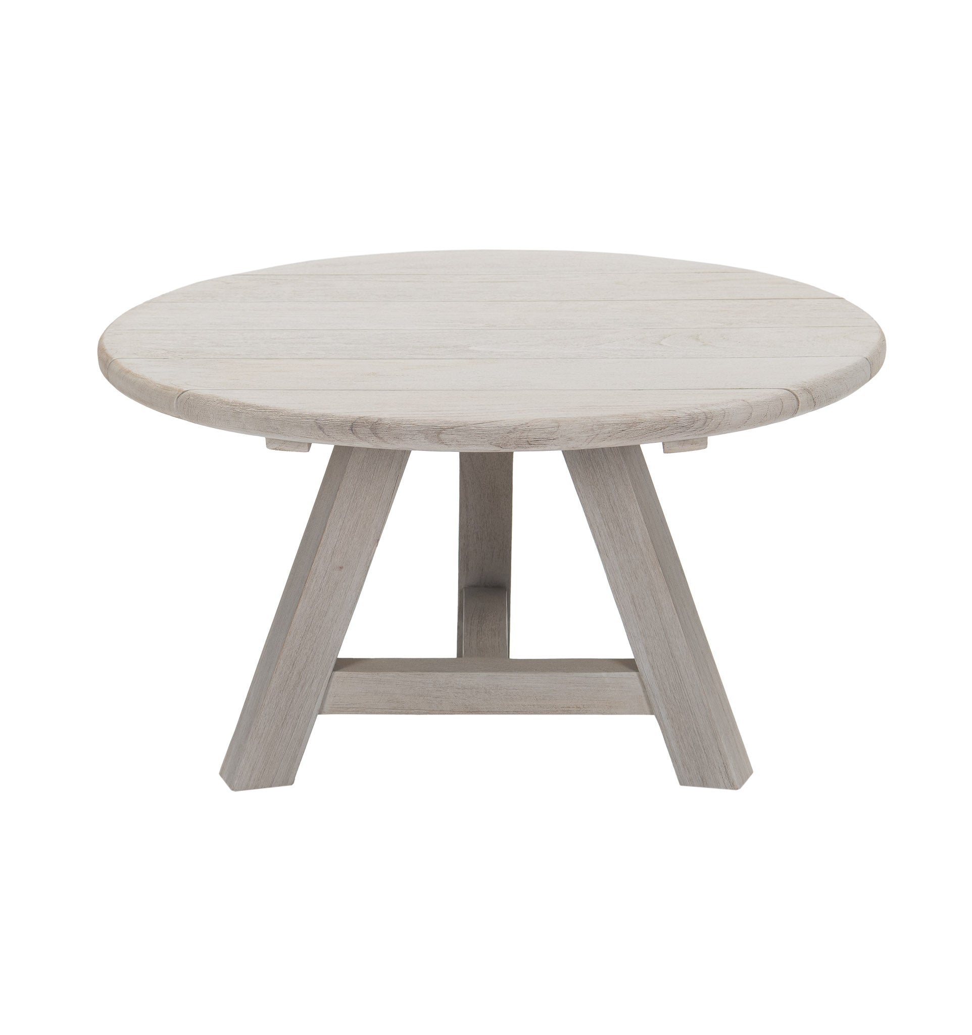 Oslo reclaimed teak round coffee 65 cm top. Front view.