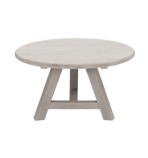 Oslo reclaimed teak round coffee 65 cm top. Front view.