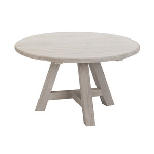 Oslo reclaimed teak round coffee 80 cm top. Front angle view.