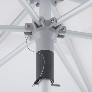 Detail view of the umbrella’s central hub and rib arms, highlighting the reinforced frame design.