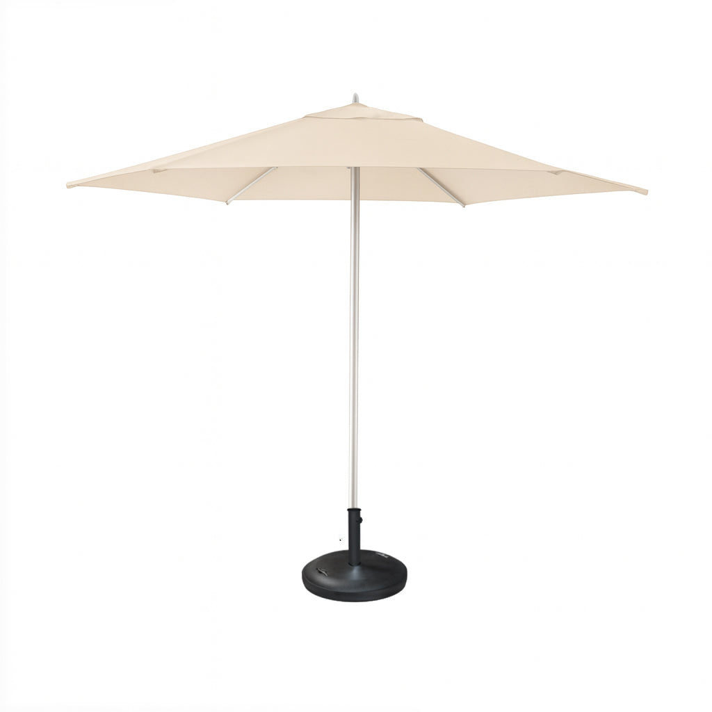 Palm Beach round outdoor umbrella with canopy in shell colour in Sauleda Masacril solution dyed acrylic fabric for best outdoor performance and longevity.