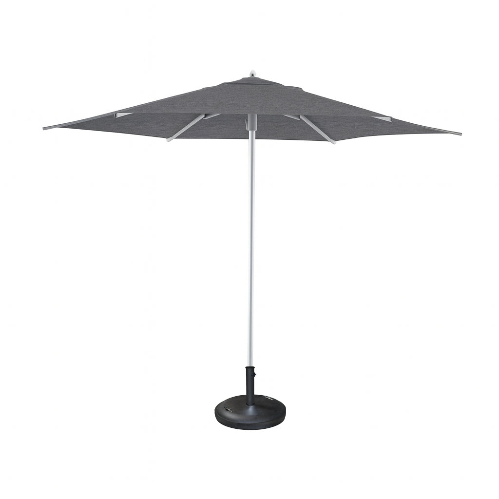 Palm Beach round outdoor umbrella with canopy in tweed black colour in Sauleda Masacril solution dyed acrylic fabric for best outdoor performance and longevity.