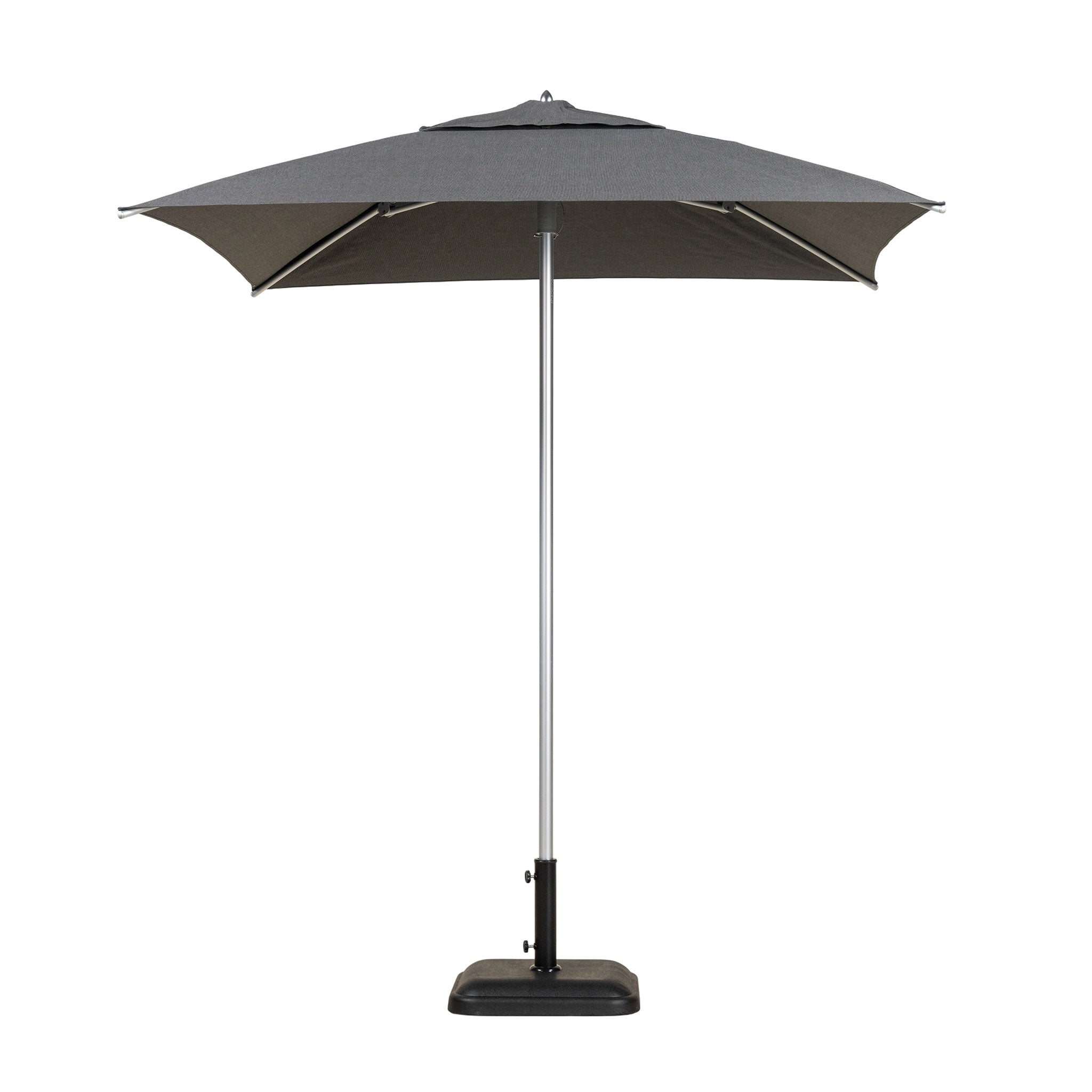 Palm Beach square outdoor umbrella with a coal coloured canopy. 