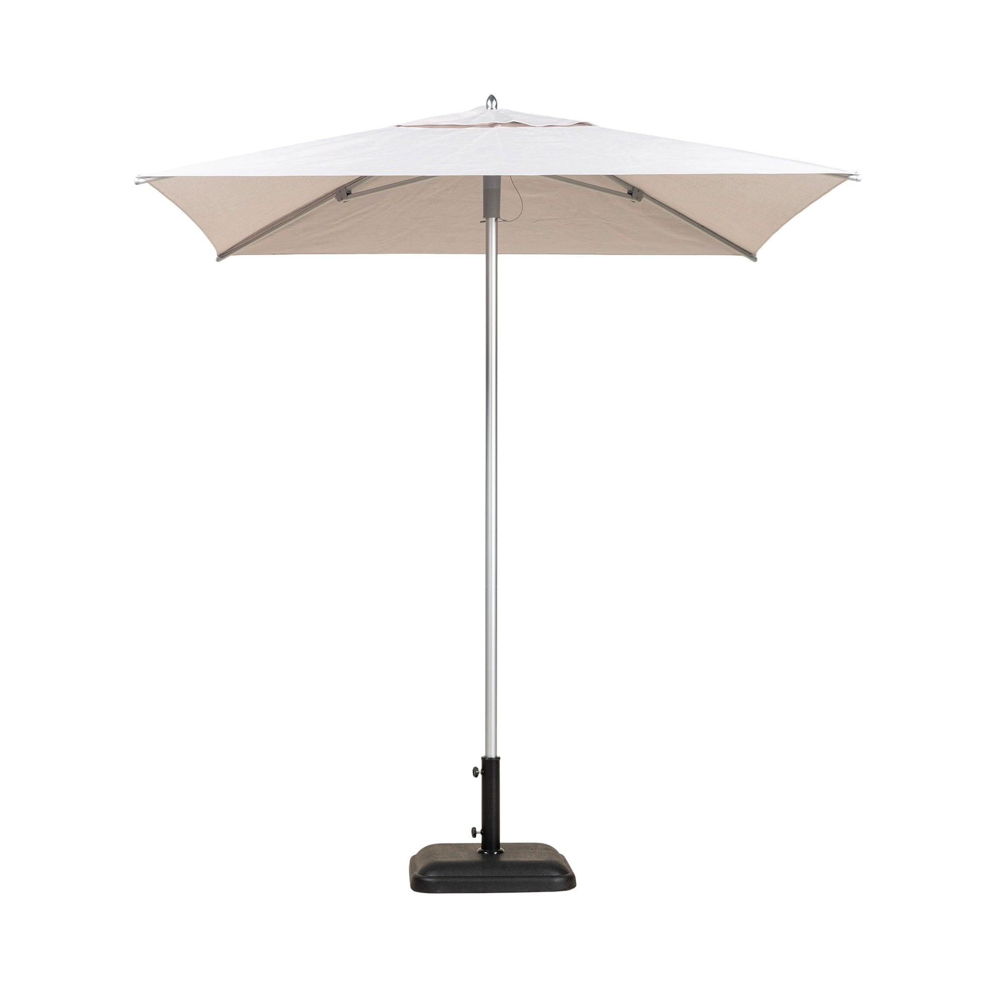 Palm Beach square outdoor umbrella with a whitewashed coloured canopy. 