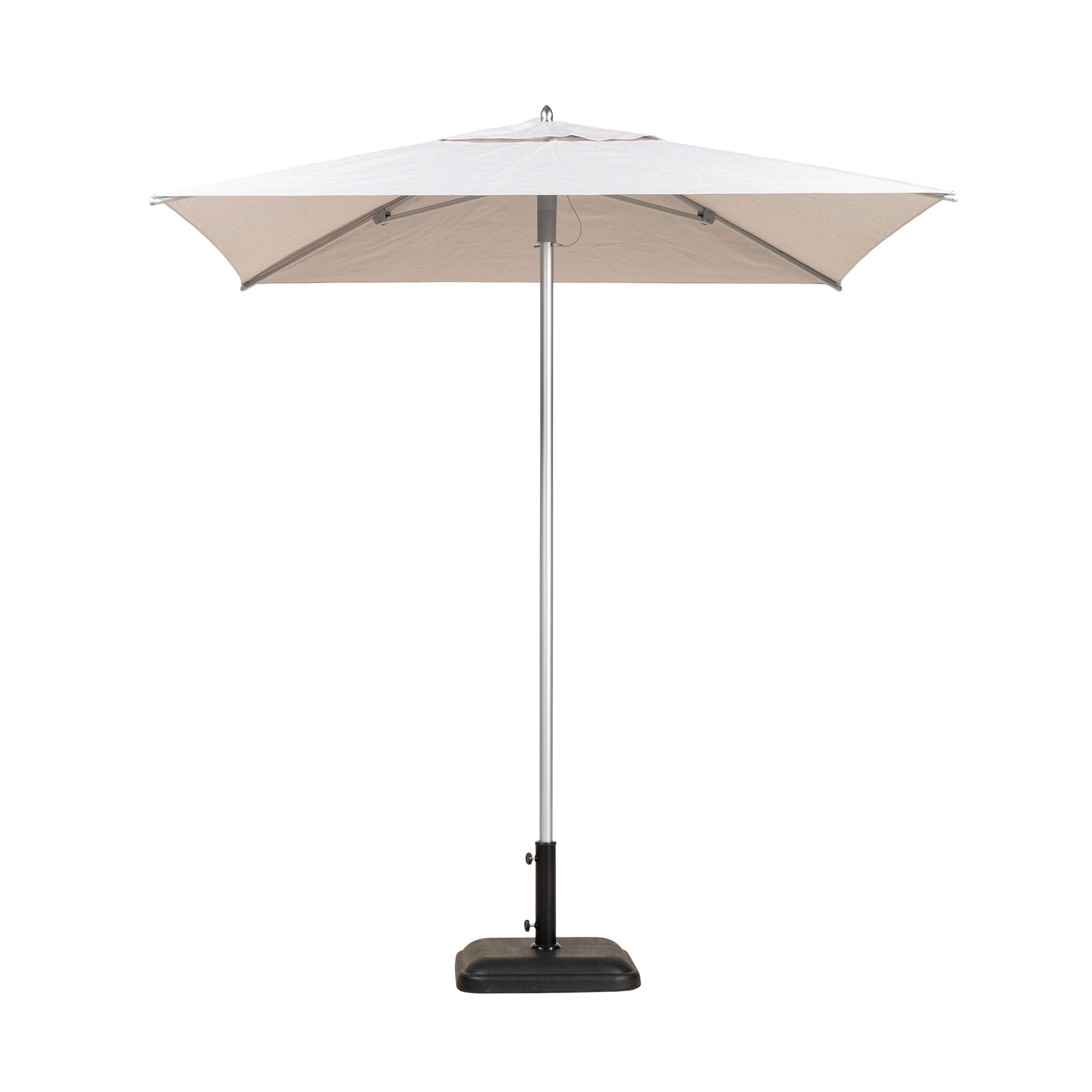 Palm Beach square outdoor umbrella with a whitewashed coloured canopy. 