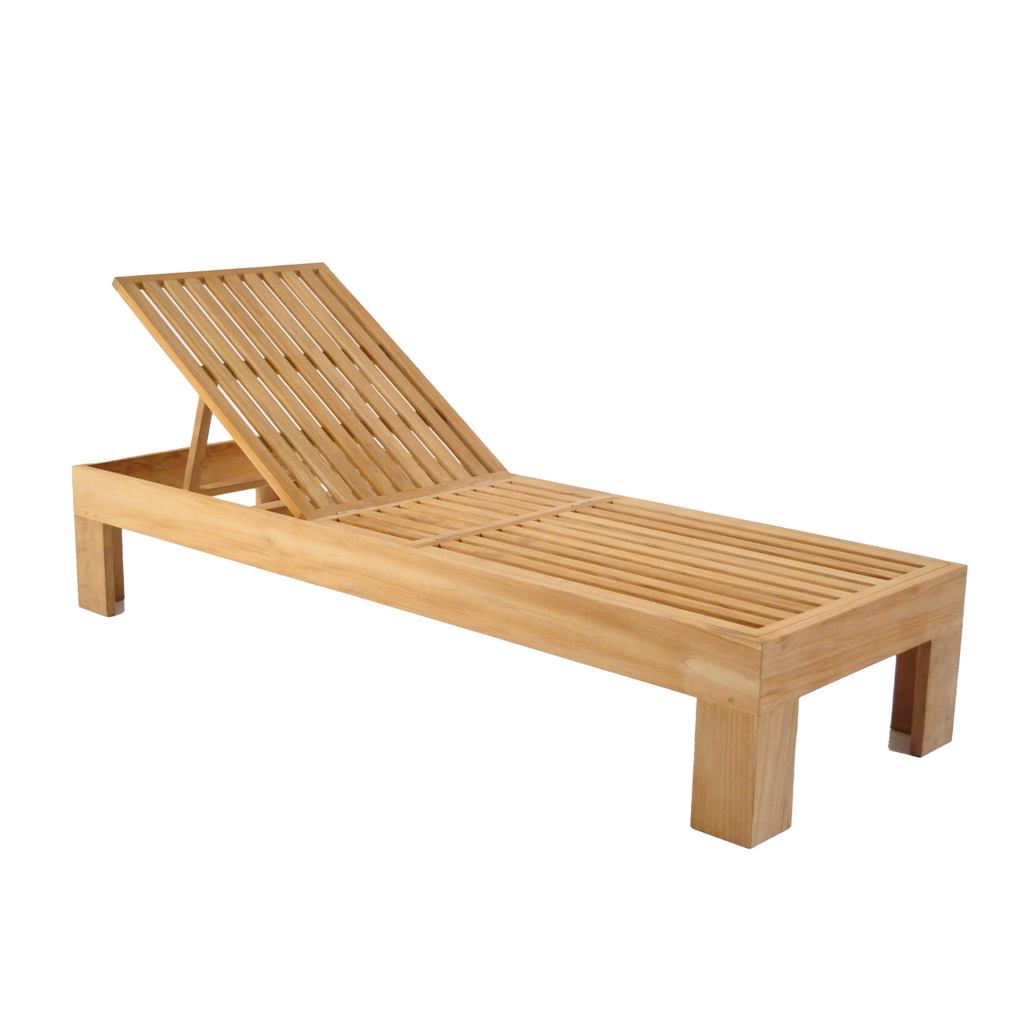 Palm teak sun lounger. Front angle view.