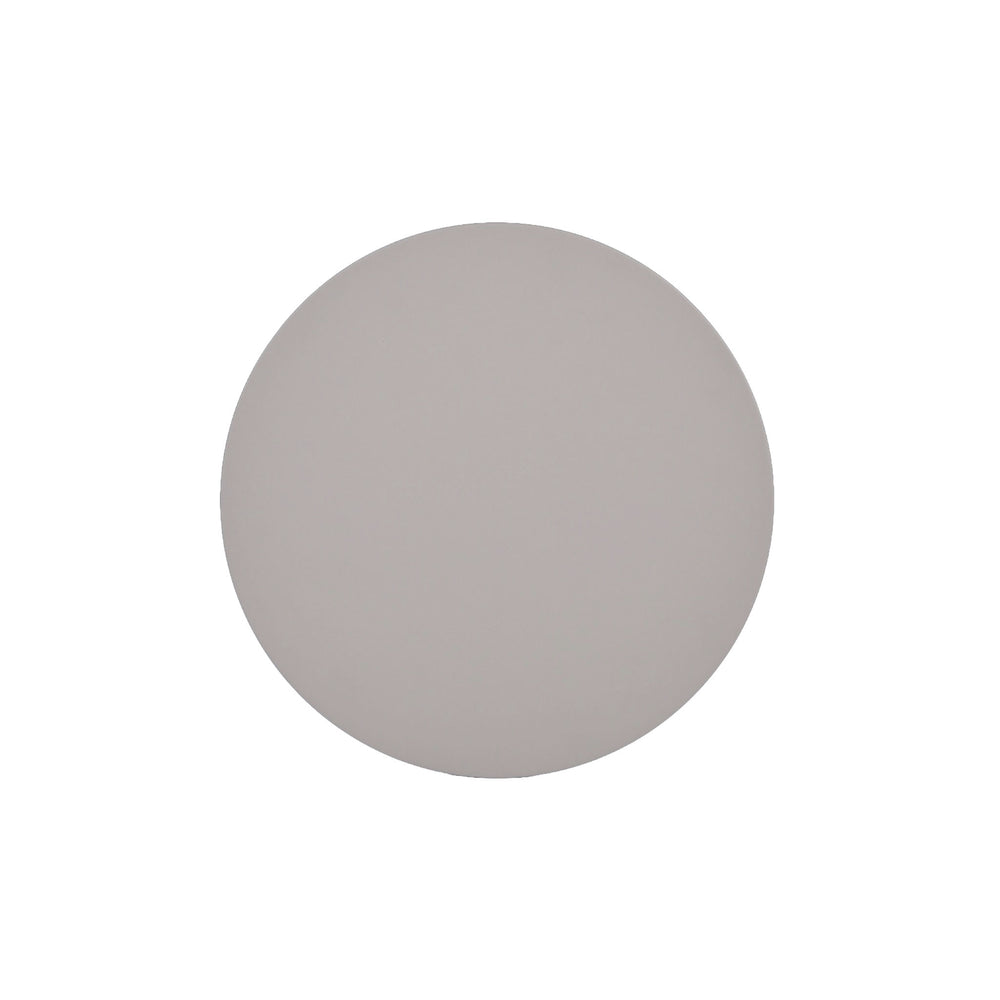 Top down view of the tabletop of Point Outdoor Aluminium Round Side Table in a sandy grey colour with white background. 