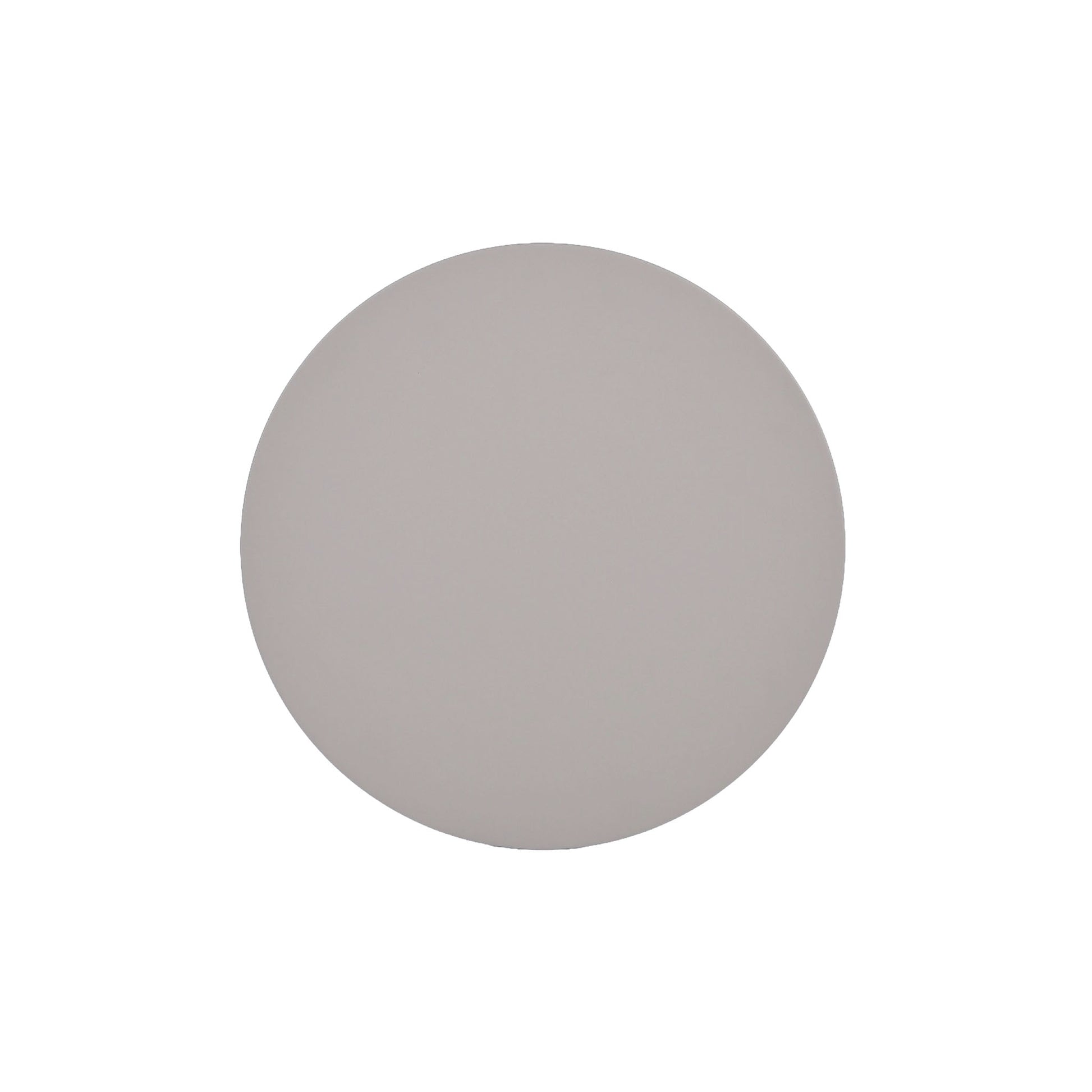 Top down view of the tabletop of Point Outdoor Aluminium Round Side Table in a sandy grey colour with white background. 