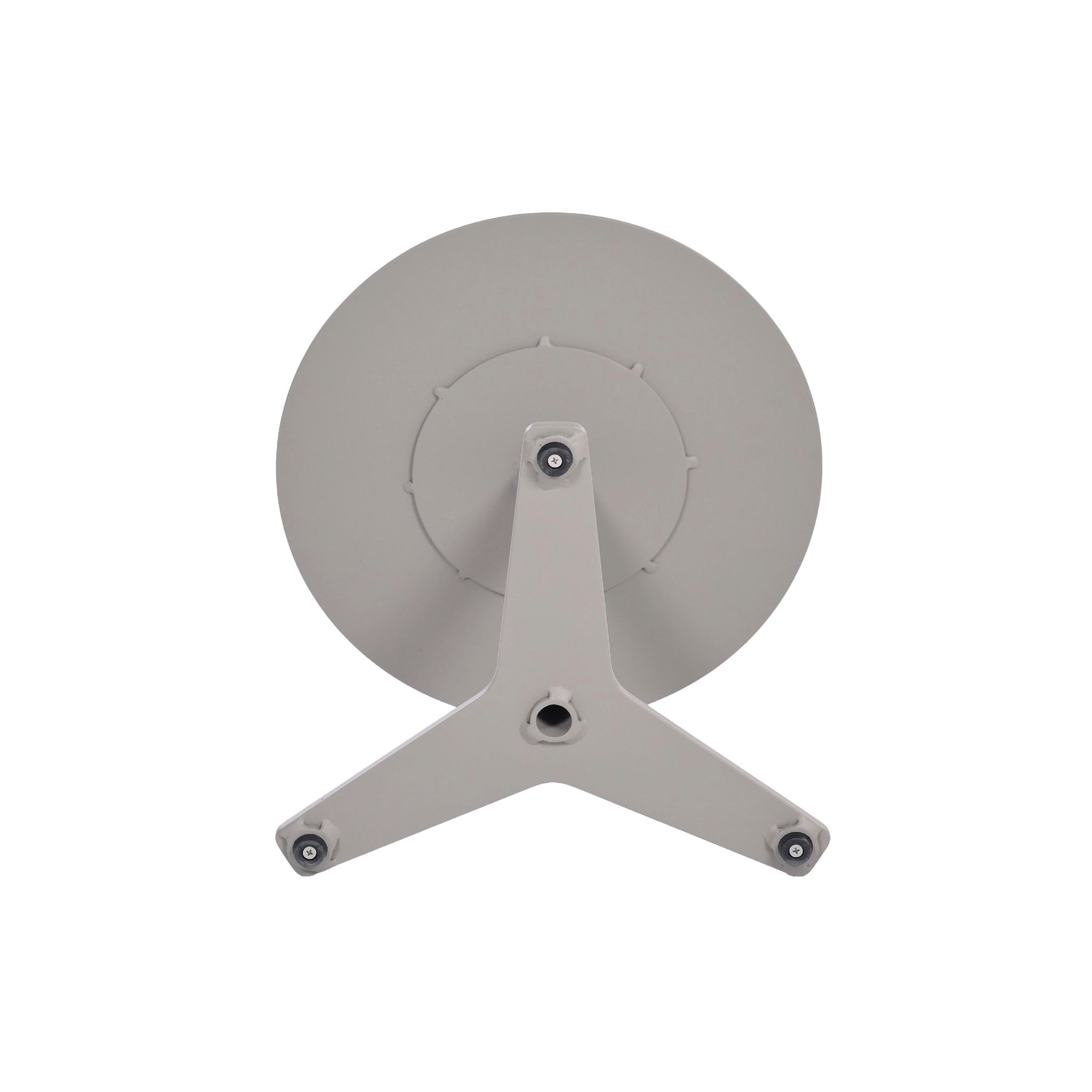 Bottom view of Point Outdoor Aluminium Round Side Table in a sandy grey colour with white background. 
