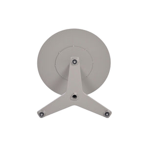 Bottom view of Point Outdoor Aluminium Round Side Table in a sandy grey colour with white background. 