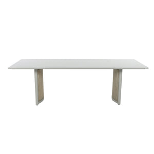 Front view of Porto outdoor dining table with powder-coated aluminium frame and two wicker-panel pedestal legs