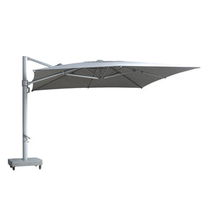 Portofino square cantilever umbrella with large grey canopy. Front view.