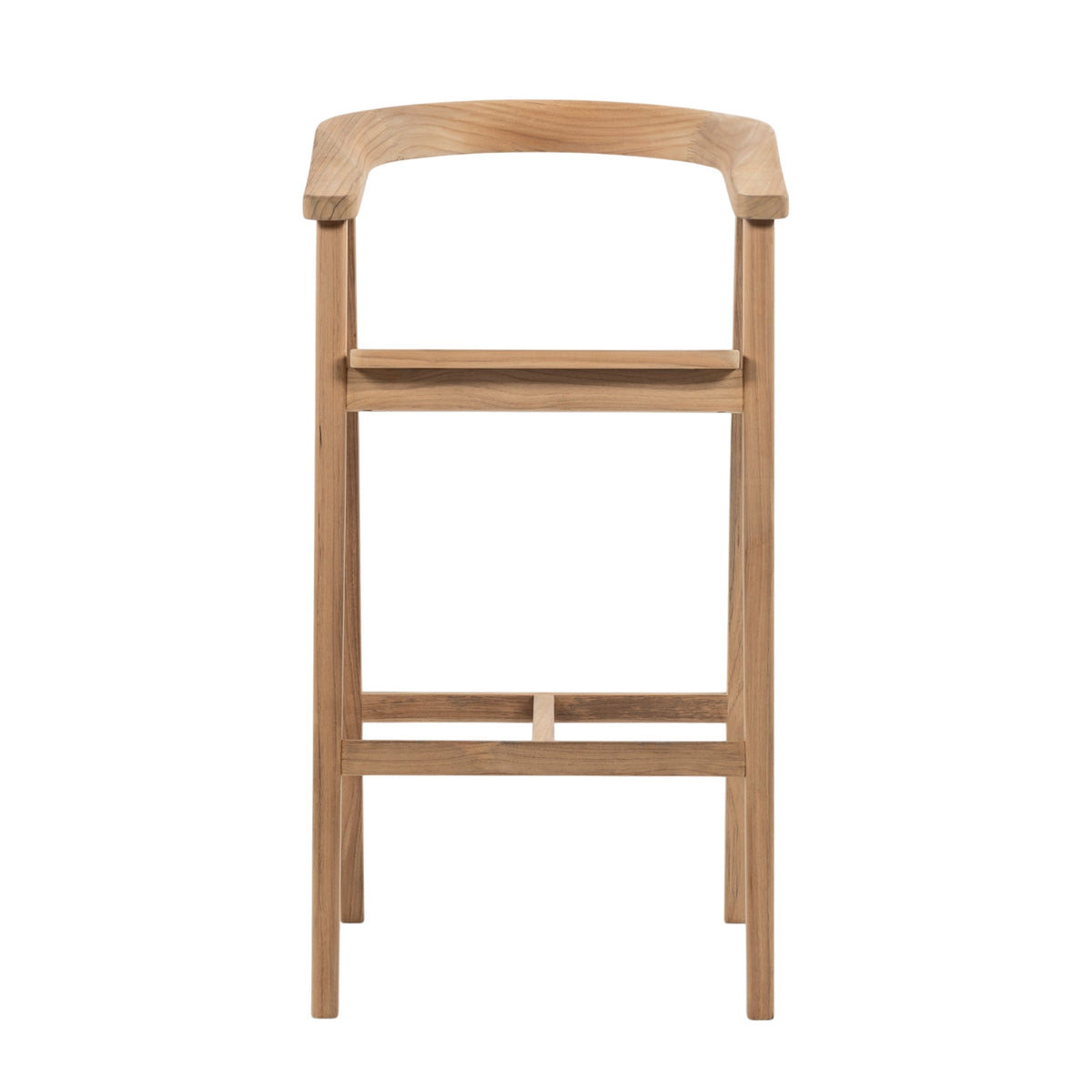 A light natural wood bar stool with a curved backrest, a simple seat, and a footrest, shown against a plain white background.