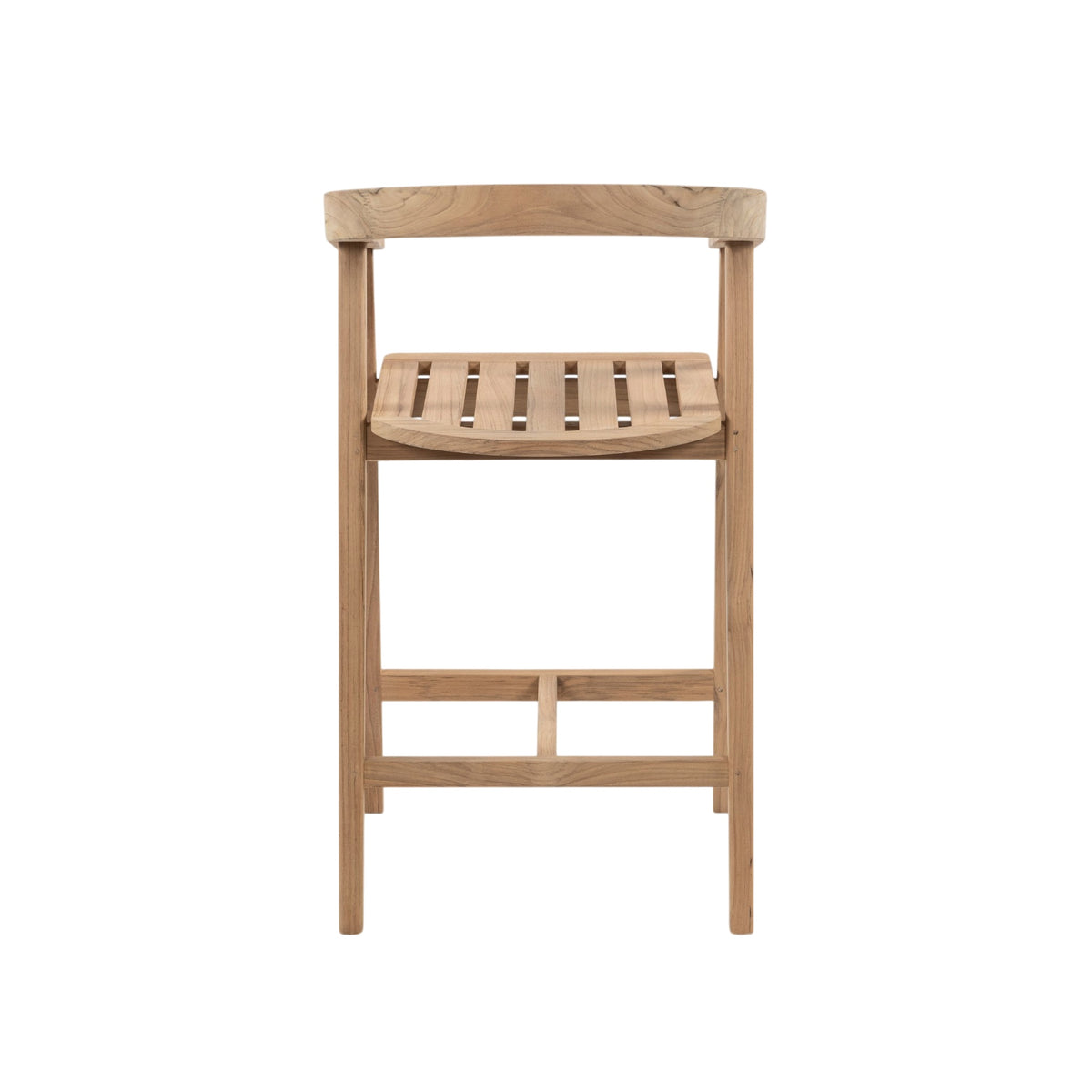 A light natural wood bar stool with a curved backrest, a slatted seat, and a lower support rail, shown against a plain white background.