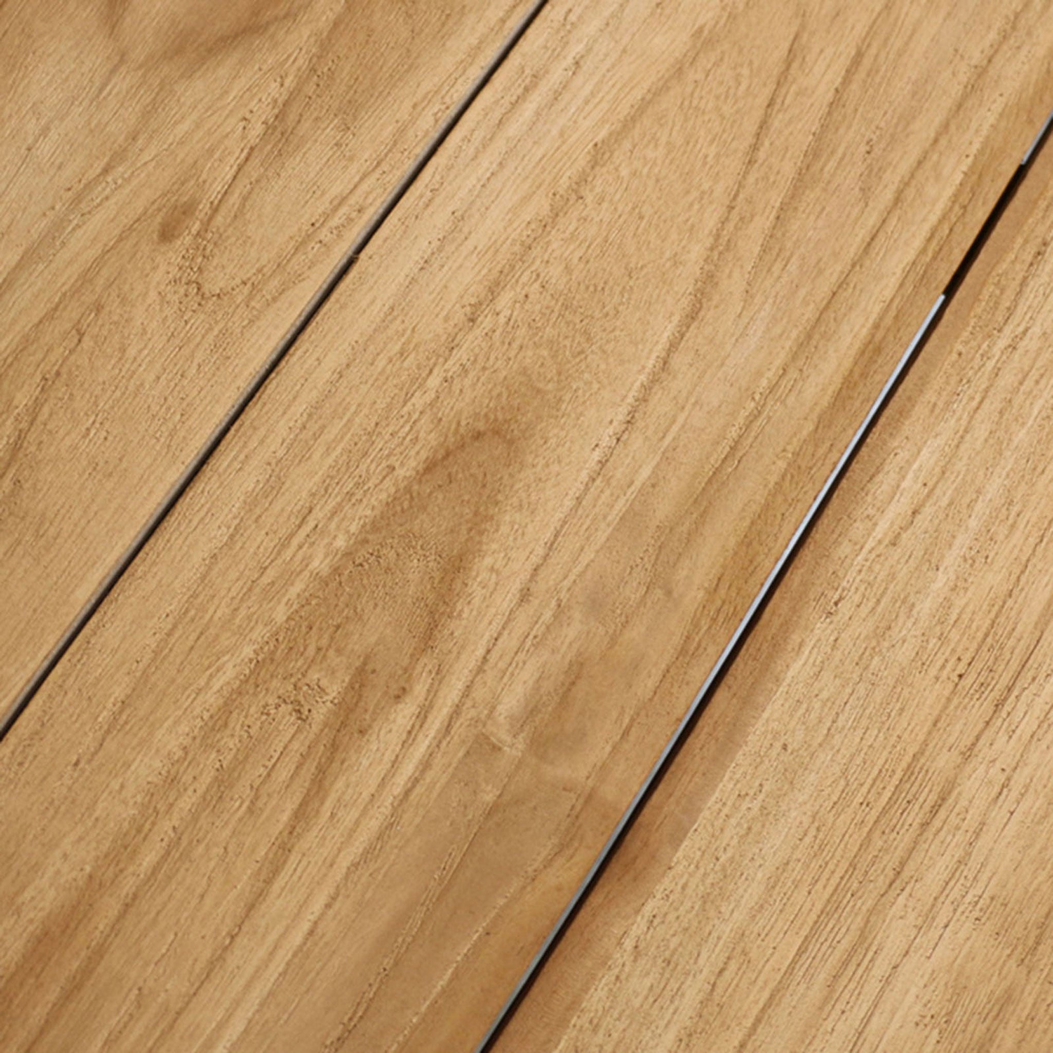Closeup of Somerset trestle bar table top in teak