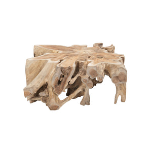 Root Reclaimed Teak Console Table handcrafted from natural teak root, front angle view.
