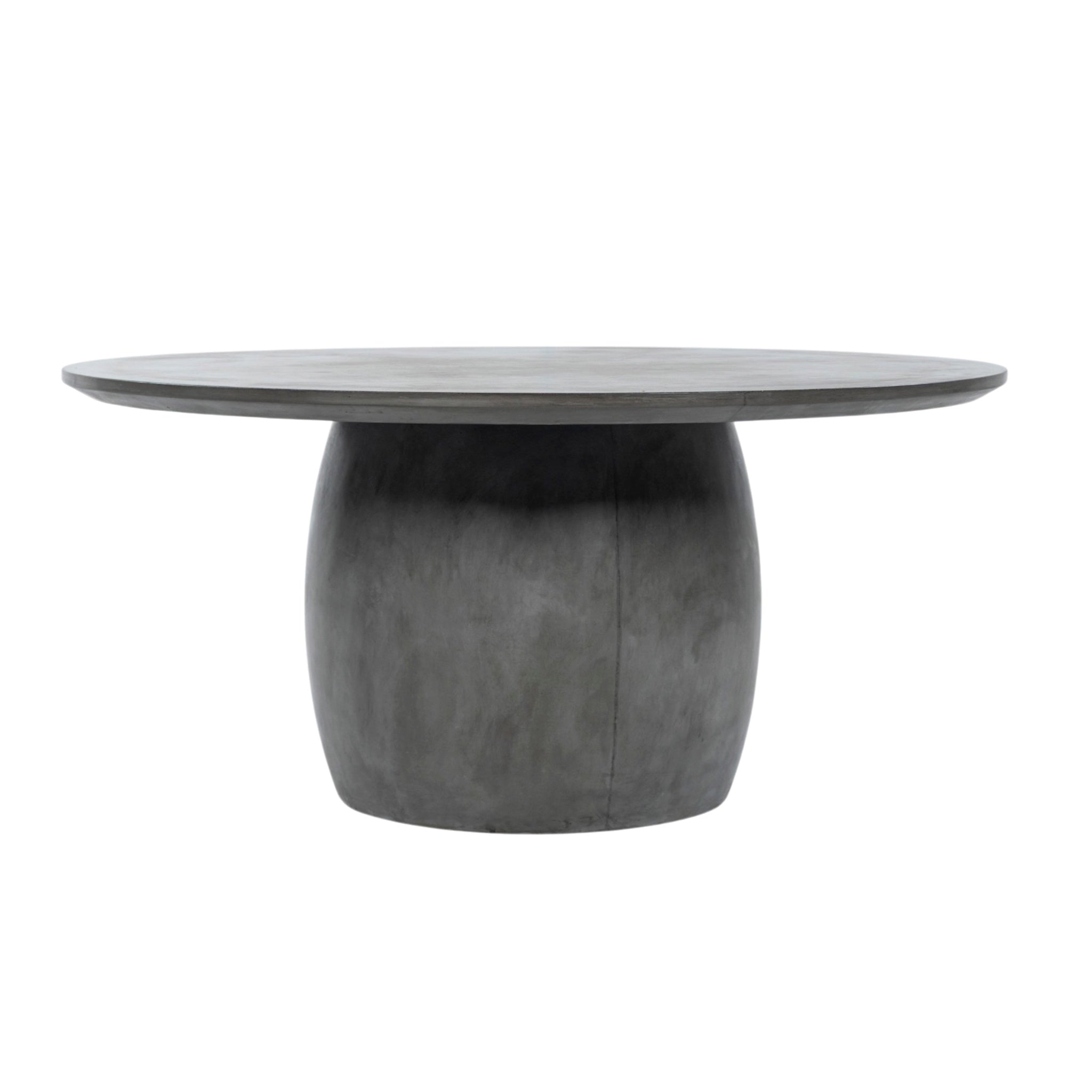 Front of San Remo outdoor round dining table in charcoal colour with a concrete look shown in a white background.