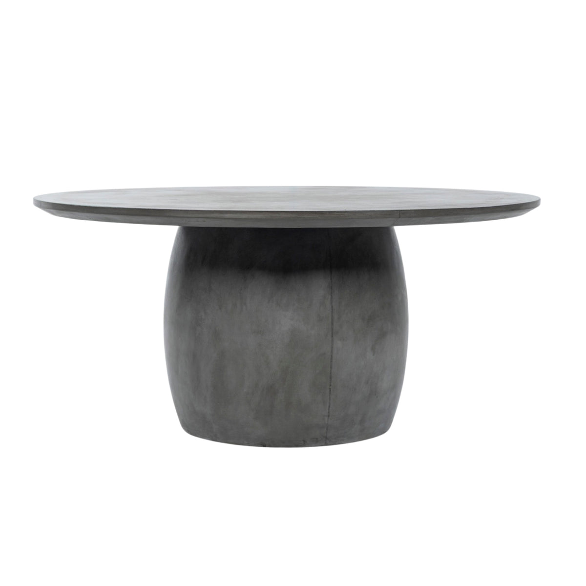 Front of San Remo outdoor round dining table in charcoal colour with a concrete look shown in a white background.