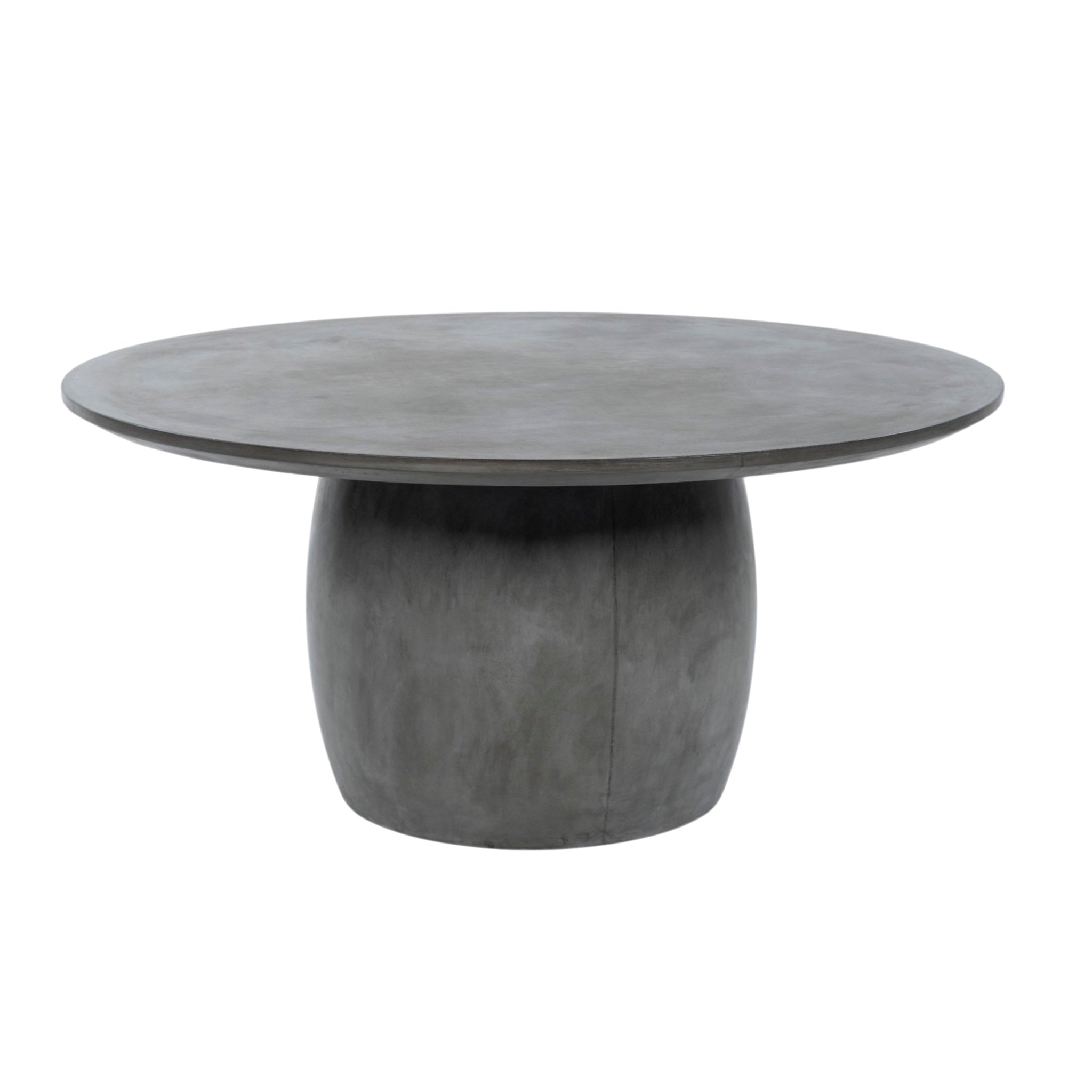 San Remo outdoor round dining table in charcoal colour with a concrete look shown in a white background.