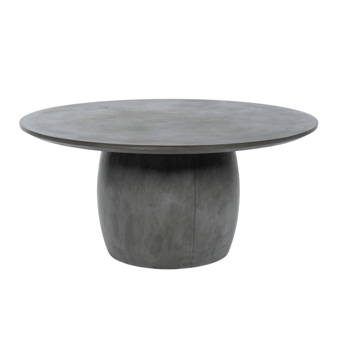 San Remo outdoor round dining table in charcoal colour with a concrete look shown in a white background.