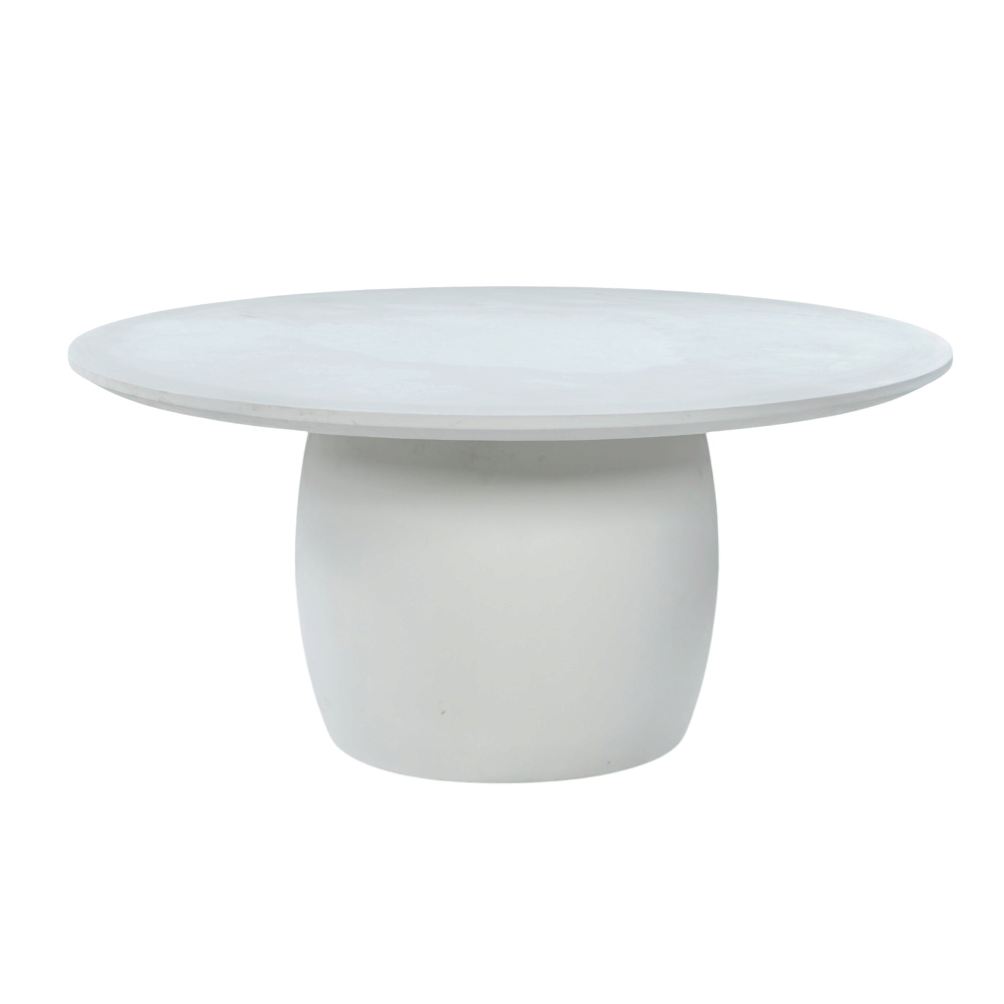 San Remo outdoor round dining table in white colour with a concrete look shown in a white background.
