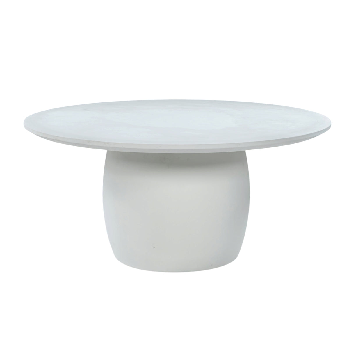 San Remo outdoor round dining table in white colour with a concrete look shown in a white background.