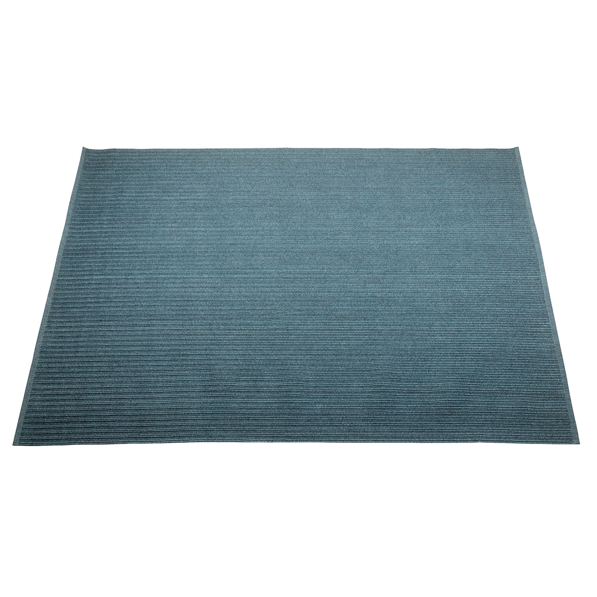 Full view of square handwoven floor rug for the outdoors and a blue colour shade