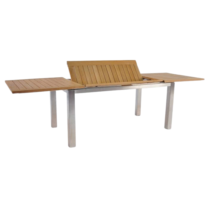 Design Warehouse - 124879 - Stainless Steel and Teak Extension Outdoor Dining Table  - L 165 x W 90 x H 75.5 cm cc