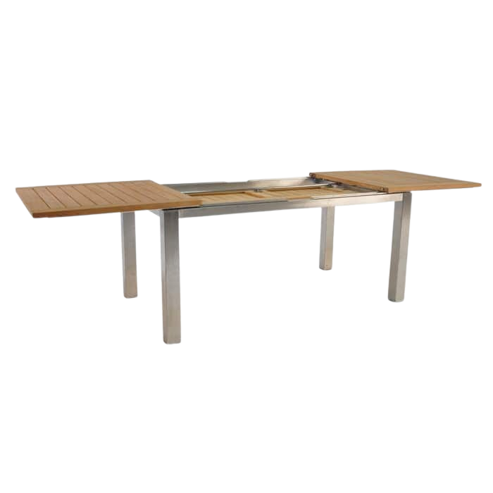 Design Warehouse - 124879 - Stainless Steel and Teak Extension Outdoor Dining Table  - L 165 x W 90 x H 75.5 cm cc