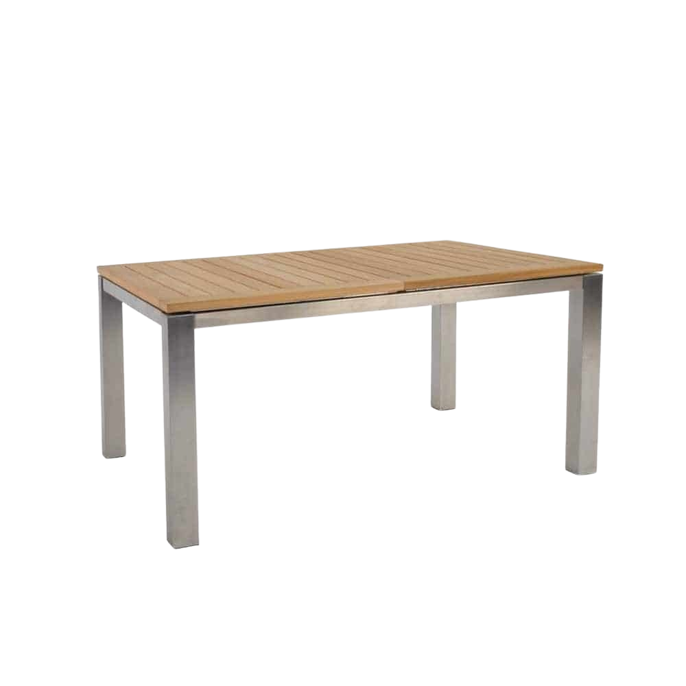 Design Warehouse - 124878 - Stainless Steel and Teak Extension Outdoor Dining Table  - L 150 x W 100 x H 75.5 cm cc