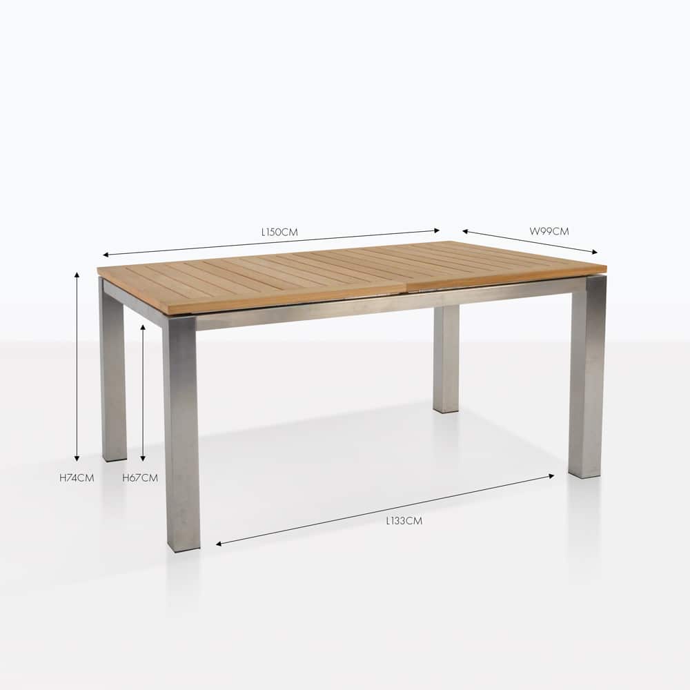 Design Warehouse - 124878 - Stainless Steel and Teak Extension Outdoor Dining Table  - L 150 x W 100 x H 75.5 cm