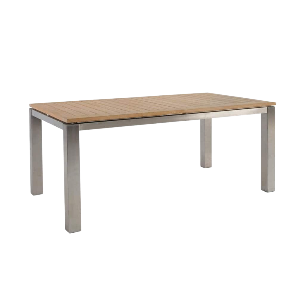 Design Warehouse - 124879 - Stainless Steel and Teak Extension Outdoor Dining Table  - L 165 x W 90 x H 75.5 cm cc