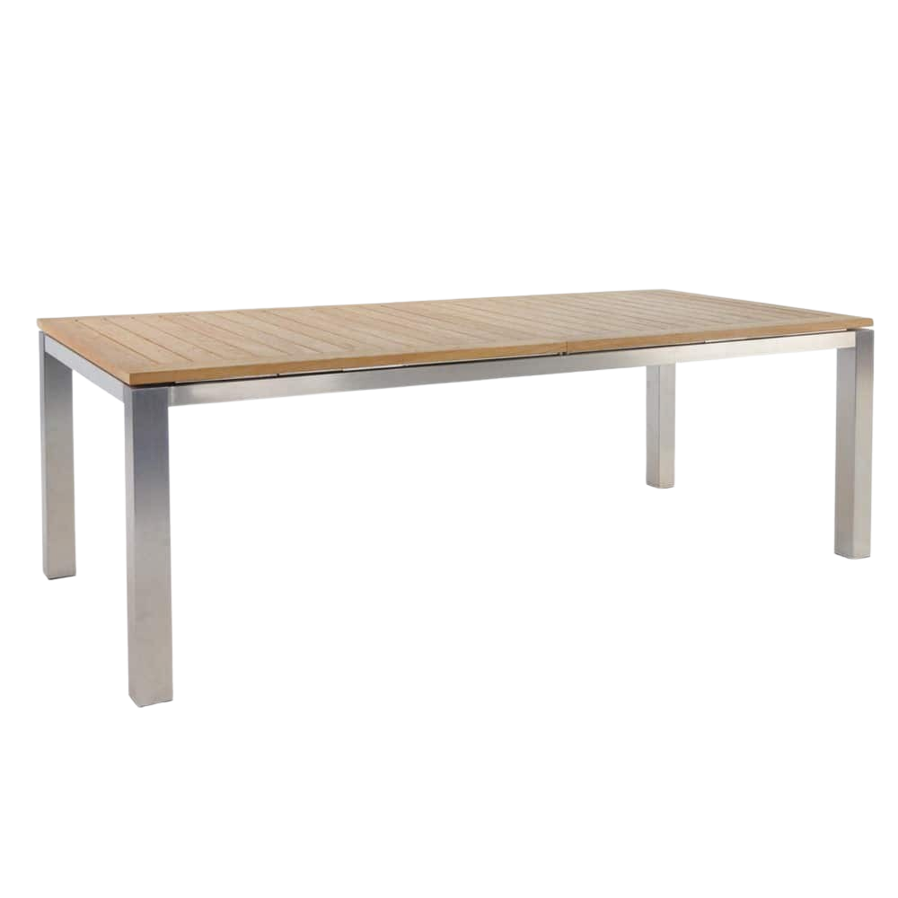 Design Warehouse - 124880 - Stainless Steel and Teak Extension Outdoor Dining Table  - L 220 x W 100 x H 75.5 cm cc