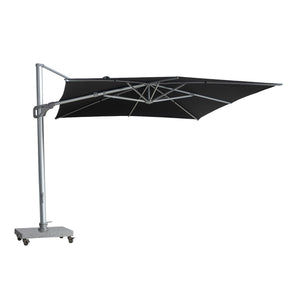 St Tropez cantilever umbrella with rectangular canopy in black colour. Side view.