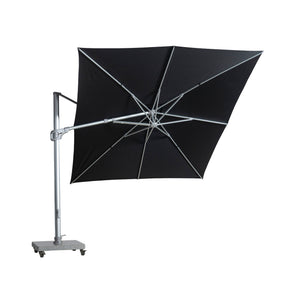 St Tropez cantilever umbrella with rectangular canopy in black colour. Bottom of canopy view.