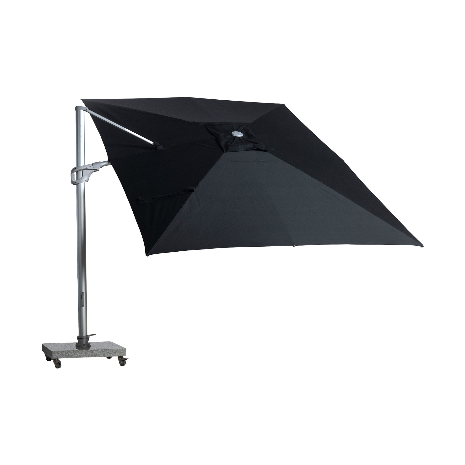 St Tropez cantilever umbrella with rectangular canopy in black colour. Top of canopy view.