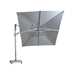 St Tropez cantilever umbrella with rectangular canopy in grey colour. Bottom of canopy view.