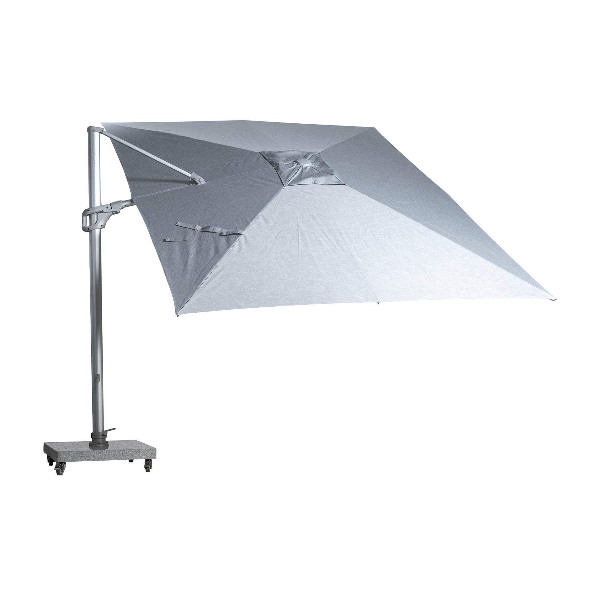 St Tropez cantilever umbrella with rectangular canopy in grey colour. Top of canopy view.