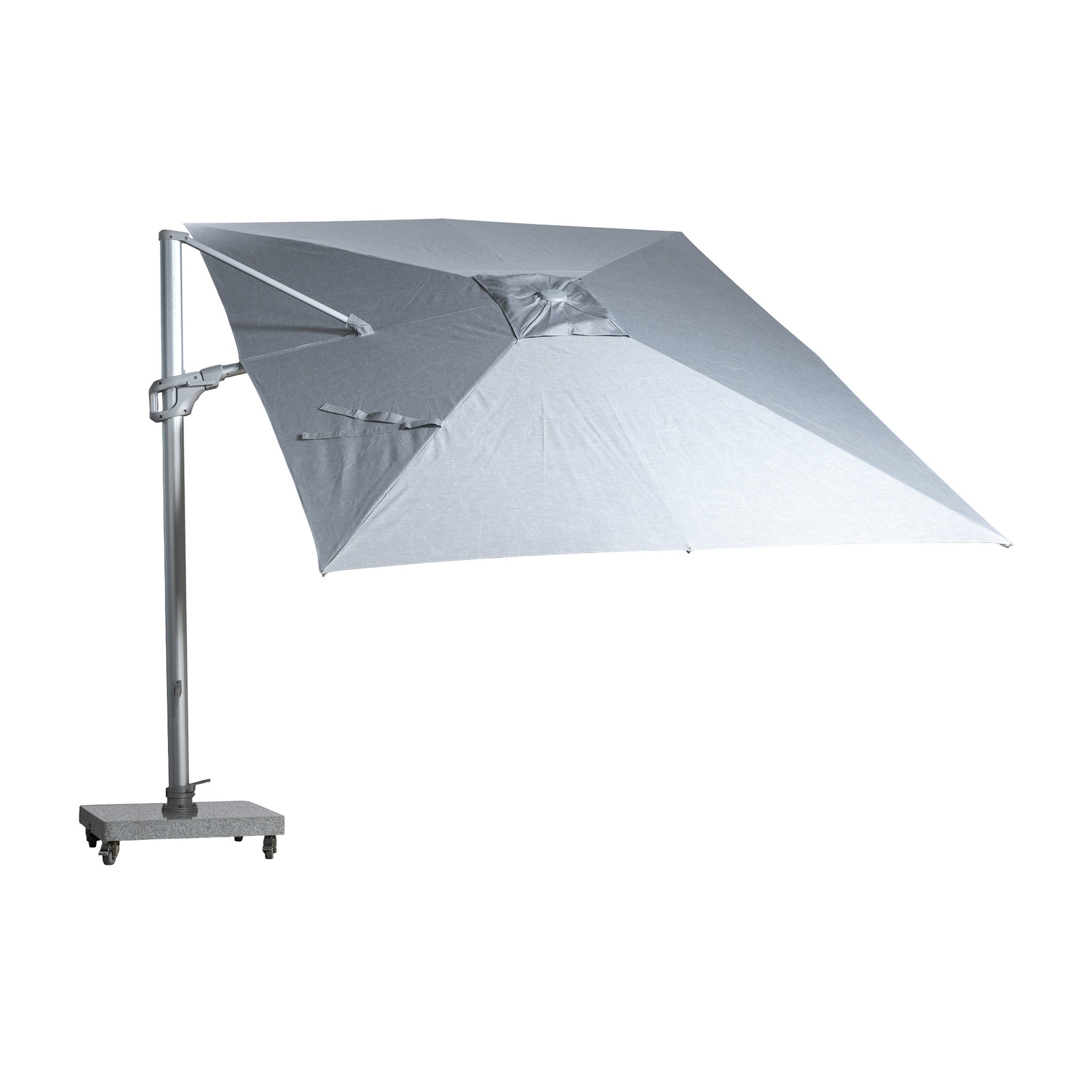 St Tropez cantilever umbrella with rectangular canopy in grey colour. Top of canopy view.