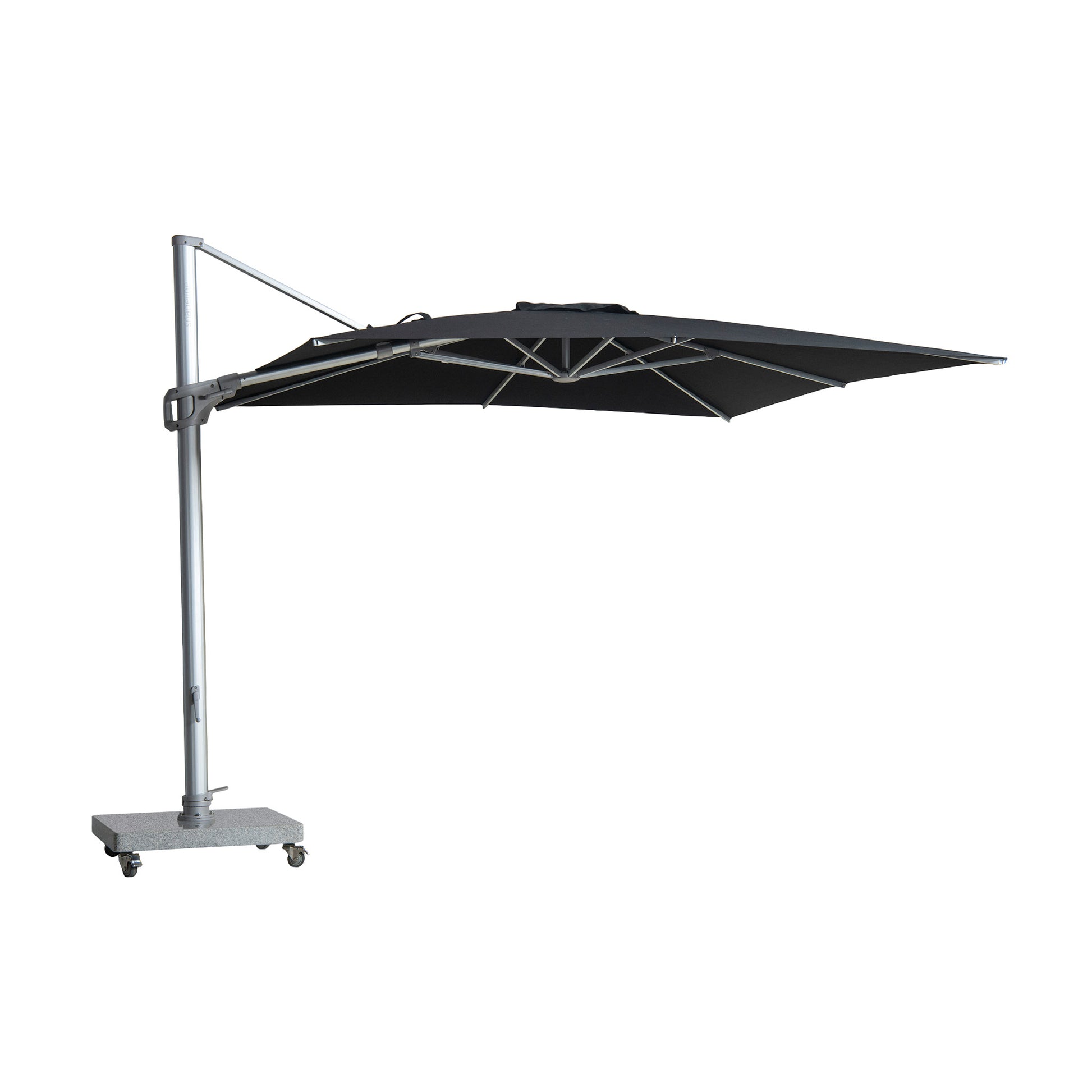 St Tropez square cantilever umbrella in black colour. Front view.