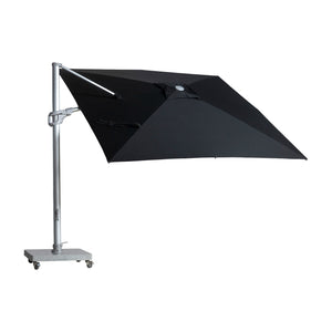 St Tropez square cantilever umbrella in black colour. Top of canopy view.