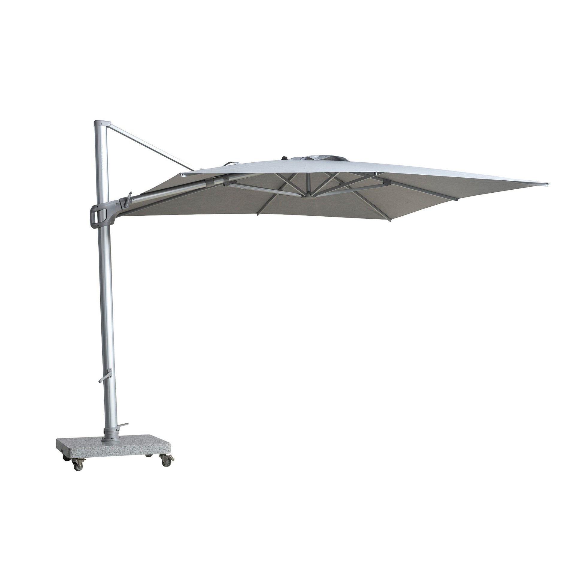 St Tropez square cantilever umbrella in grey colour. Front view.
