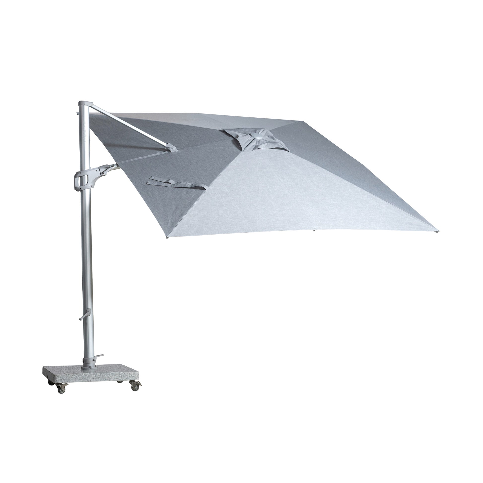 St Tropez square cantilever umbrella in grey colour. Top of canopy view.
