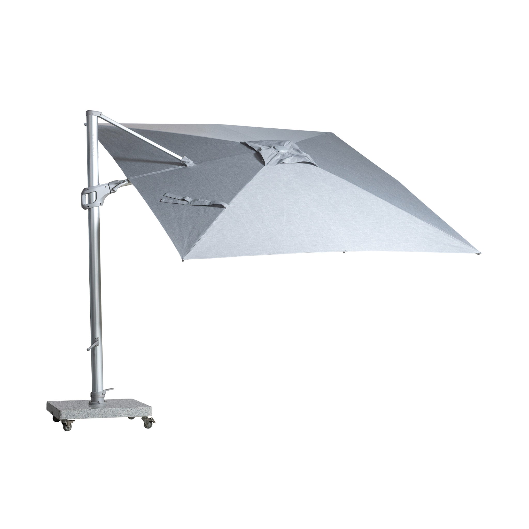 St Tropez square cantilever umbrella in grey colour. Top of canopy view.