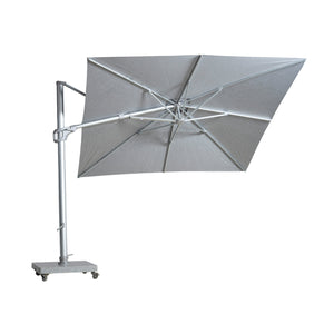 St Tropez square cantilever umbrella in grey colour. Bottom of canopy view.